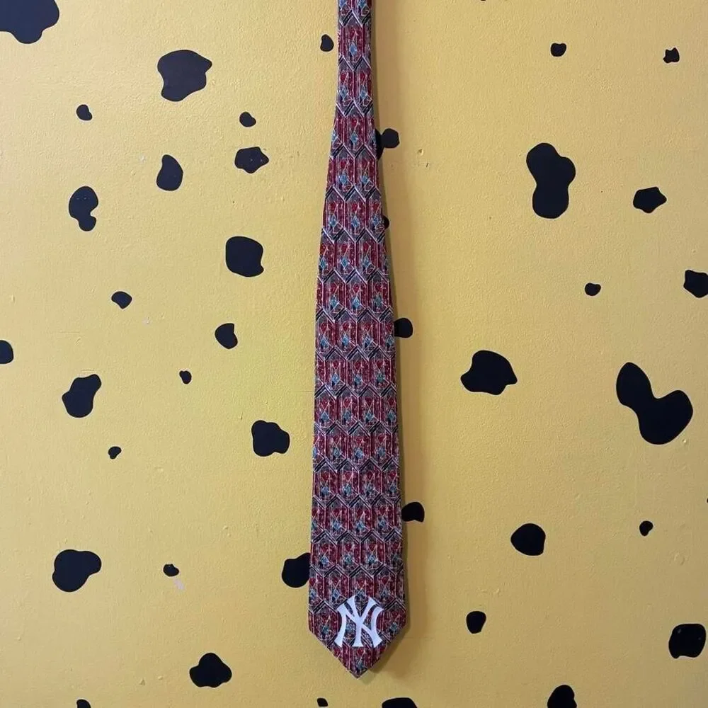 Vintage Henry Grethel Italian Silk Necktie Custom NY Yankees Geometric 90s